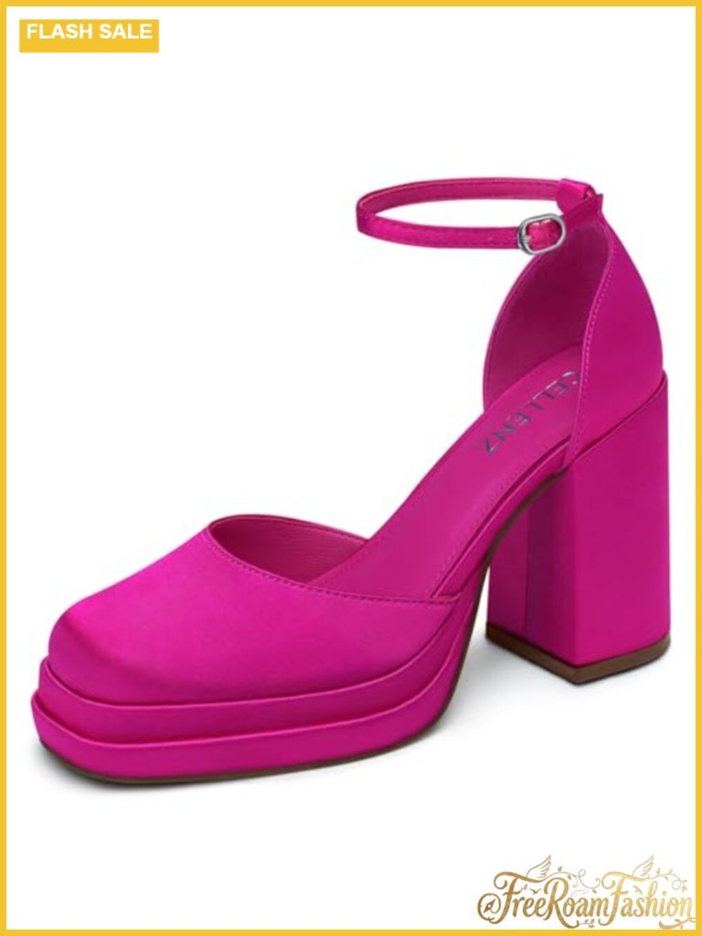 Women's Chunky High Heel Platform Dress Pumps Square Toe Ankle Strap